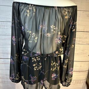 Sheer Black Floral Off-Shoulder Romper